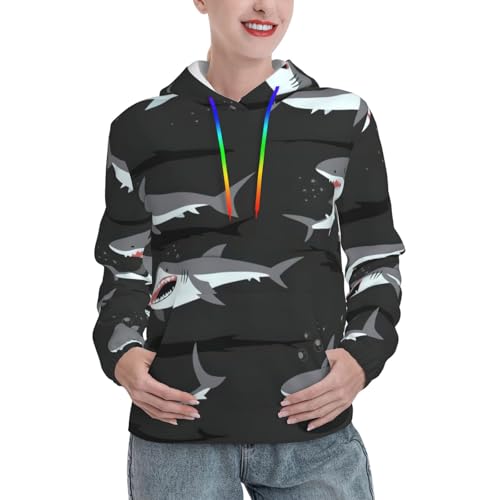 Sweat à capuche imprimé requin tendance : idée cadeau d'automne pour femme