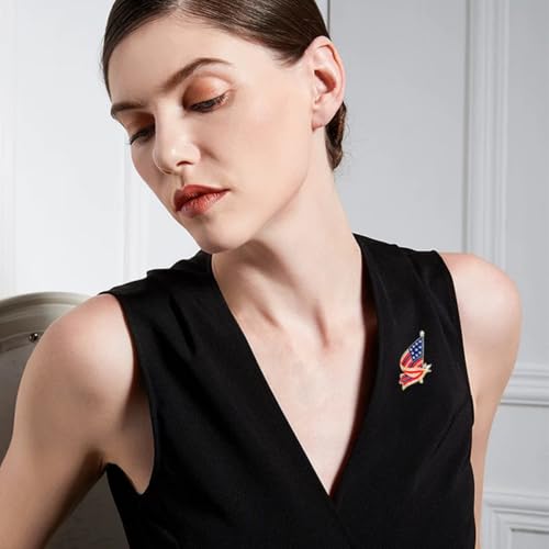 Image of Patriotic USA Flag Brooch Pin for Women Fashion Crystal Blue Red Independence Memorial Day Lapel Pin 4th of July Dress Accessories