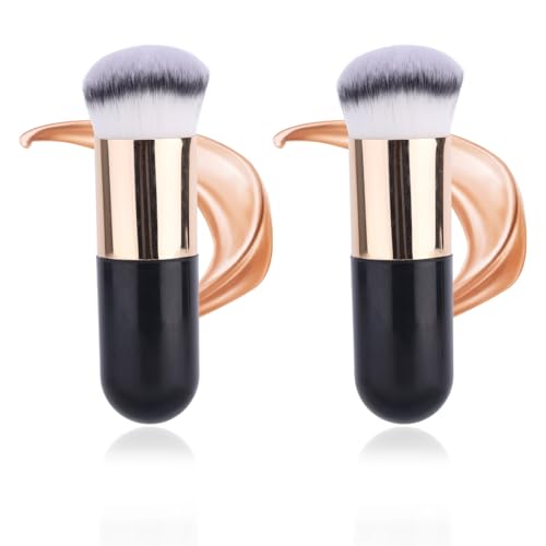 Gosknor 2pzs Brocha Autobronceadora Facial, Grande Suave y Densa Bronceador Aplicador Brocha Autobronceador Kabuki Ideal para Broncear Protector Solar Rubor Base Maquillaje(Oro Negro)