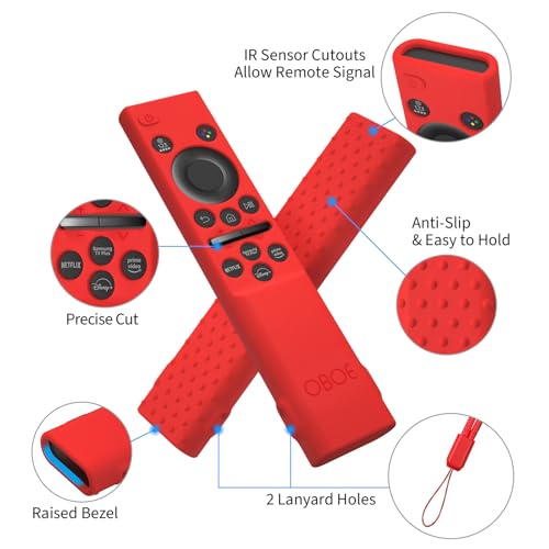 Image of Oboe Silicone Tv Remote Cover Compatible with Samsung Smart Tv Remote BN59-01311 Samsung QLED TV Remote Open Key Protective Case with Loop (I-Red) [Remote NOT Included]
