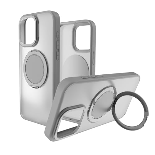 Coque iPhone 15 Pro Max AT&T Essentials gris titane avec anneau rotatif et béquille