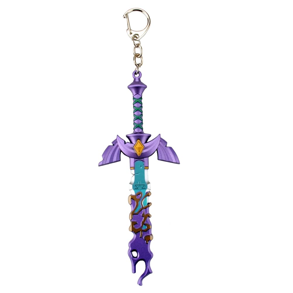 MEETCUTEDecayed Master Sword Keychain, Cool Key Chain Accessories For Men Women Legend of Zelda Sword Key Ring Birthday Decorations Tears Kingdom Cosplay Accessories, Purple, 13cm