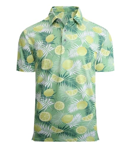 Alex Vando Mens Hawaiian Golf Shirt Moisture Wicking Digital Print Golf Shirts for Men