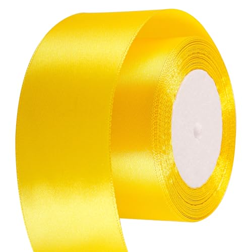 50mm Wide Yellow Ribbon Thick Helloween Satin Ribbon 22m 2 inch Thick Yellow Ribbon for Gift Wrapping Wedding Car Halloween Xmas Birthday Cake Hair Bow Florist Bouquet Crafts Decorations
