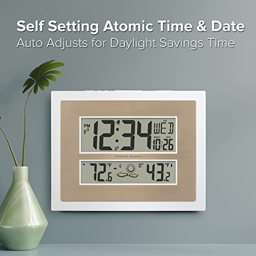 La Crosse Technology 512-14937-INT Atomic Digital Wall Clock with Temperature & Forecast in White/Champagne - Image 4
