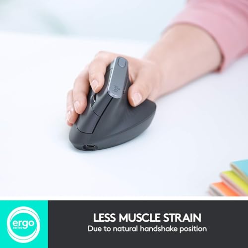 Image of Logitech MX Vertical Wireless Mouse - Ergonomic Design Reduces Muscle Strain, Move Content Between 3 Windows and Apple Computers, Rechargeable, Graphite