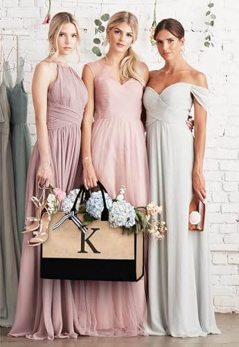 Image of GASSDA Initial Canvas Tote Bag Birthdays Gift for Women Mom Teacher Friend Bridesmaid,Custom for Wedding Beach Holidays