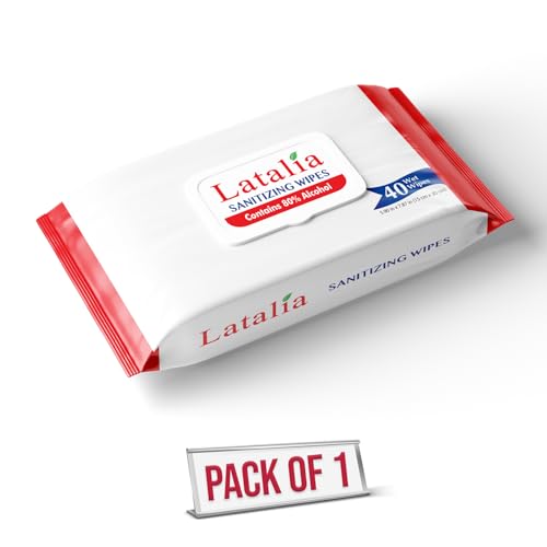 Latalia Hand Wipes | 80% Alcohol Hand Sanitizer Wipes for Hands & Face Moisturizing, Gentle, Convenient and Fragrance Free (40 Counts)