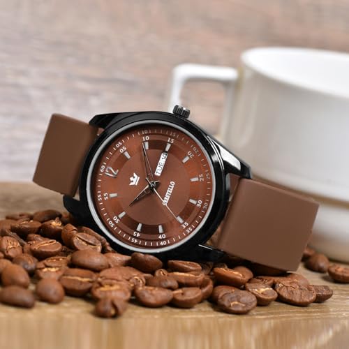 Image of CRESTELLO Silicone Strap Analog Wrist Watch with Day-Date Display for Men | 1 Year Warranty* | CR-BK205