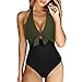 DOULAFASS Tie Knotted Swimming Costume Women Tummy Control Push Up Swimsuit Halter V Neck Padded One Piece Swimwear