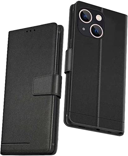 Funda de cuero premium para iPhone 14 con tapa elegante estilo billetera en color negro