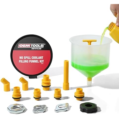OEMTOOLS 87009 No-Spill Coolant Filling Plastic Funnel Kit | Universal Radiator Funnel for Auto Mechanics | Adapters Help Funnel Fit the Radiator of Most Every Consumer Vehicle | White Cover