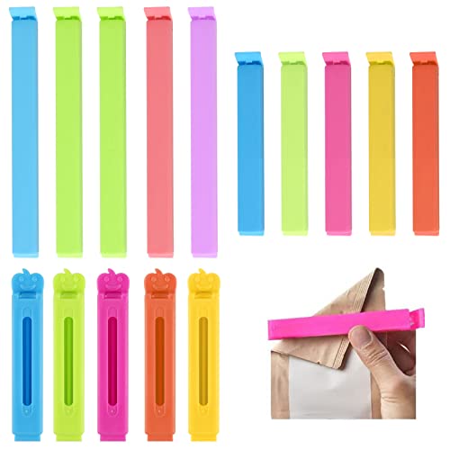 15 Pcs Alimentaire Clip d'Étanchéité, 7/11/14.5cm Plusieurs Couleurs Pince Fermeture Sachet Alimentaire, Clip Fermeture Cuisine Réutilisable Plastique pour Emballage Cuisine Bonbons Snack