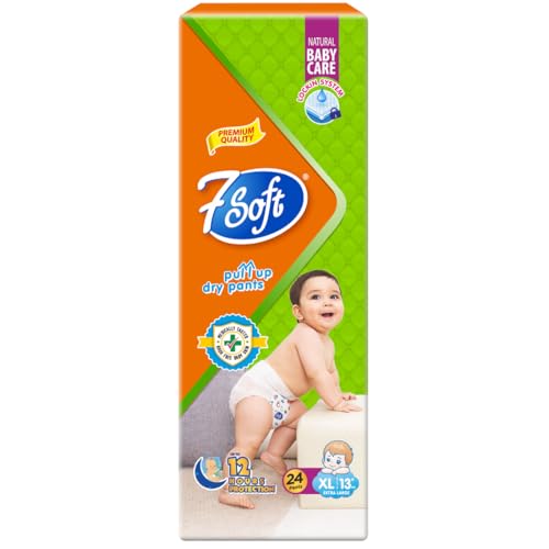 Image of 7 Soft Pull Up Dry Pants Diaper, XL (Extra Large) Up to 13+ kg, 24 Count - Baby Diaper Pants with Locking System, Up to 12 Hours Protection, Easy Wear Pull-Up