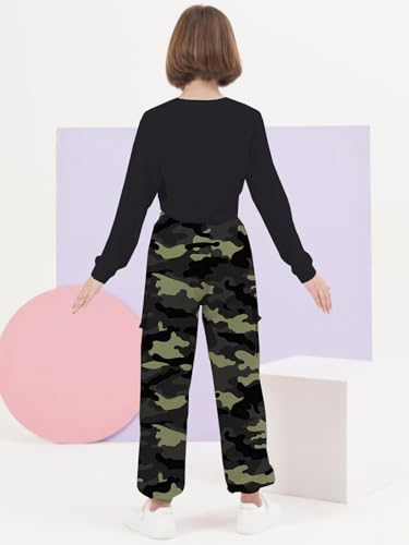 SANGTREE Girls Clothing Sets, Girls Long Sleeve Crop Top and Cargo Jogger Pants Outfit Set,4T-14 Years4
