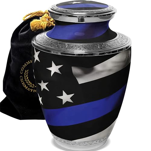 Image of Blue Line Flag Cremation Urns for Human Ashes Adult Man & Urns for Ashes