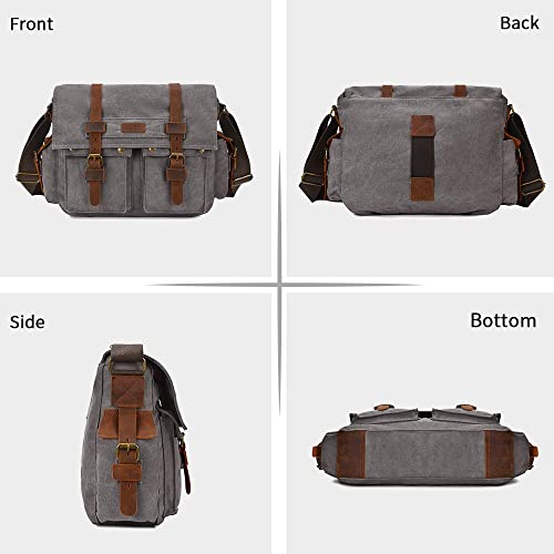 Kattee Military Messenger Bag Canvas Leather Shoulder Bag3
