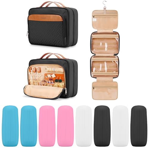 Trousse de toilette de voyage à suspendre mixte avec 8 couvercles en silicone anti-fuite