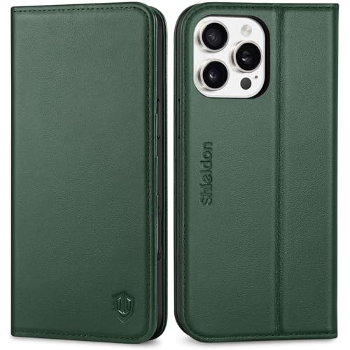 Étui iPhone 16 Pro Max en cuir véritable chêne vert chic et robuste
