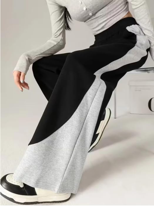 Image of CRAMPLEWomen's Graphic Print Wide Leg Sweatpants, Elastic Waist with Drawstring, Casual Streetwear Joggers