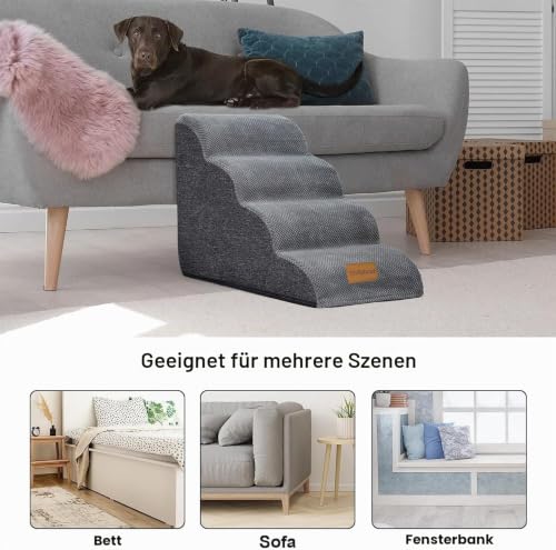 Breiter Hundetreppe 4 Stufen 50cm hoch für Kleine Hunde, Hochdichtem Schaumstoff Haustiertreppe, Waschbarem Bezug und Rutschfestem Boden, 51x72x41cm