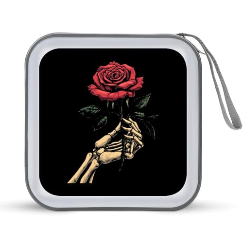 Skeleton Hand Holding Rose CD Case Portable DVD Holder Storage Organizer for Home Travel