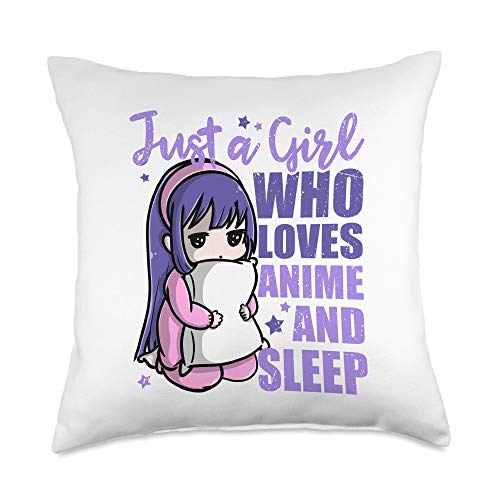 Zazzy Tees for Girls Who Love Just A Girl Who Loves Anime and Sleep Pajama PJ Throw Pillow, 18x18, Multicolor