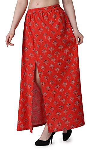 Image of POPWINGS Casual Ethnic Bagru Print Long Slit Skirts for Women || Cotton Long Slit Skirt for Women || Stylish Women Long Skirt for Summer