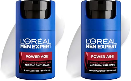 L'Oréal Crema hidratante para hombre, Antiarrugas y antienvejecimiento, Con ácido hialurónico hidratante para el envejecimiento, Para pieles secas y apagadas, Men Expert Power Age, 50ml (Paquete de 2)