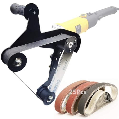 Belt Sander Adapter for Angle Grinder Pipe Tube Polishing Sanding Attachment US 5/8-11 Thread Professional Polishing Tool for Rust Removal Metal Working Woodworking (20Pcs Sanding Belts).