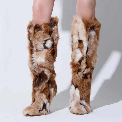 Faux Fur Boots for Women Stiletto Heel Knee High Tall Boots Furry Winter High Heeled Long Shoes Warm Comfortable3