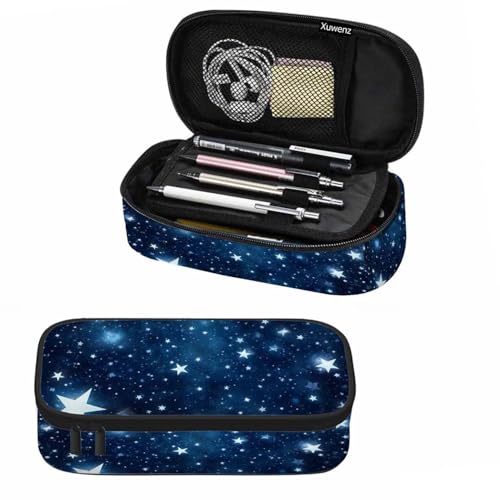 Image of Blue Stars Pencil Case Organizer Shiny Bright Universe Light Christmas Stationery Box Makeup Box School Supply for Boy Girl Men Women