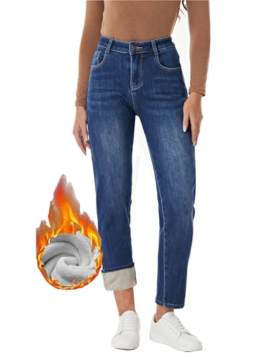Women's Winter Fleece Lined Jeans Girlfriend Mid Rise Casual Thermal Sherpa Warm Denim Jean