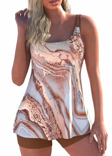 ROSEWE 2025 Tankini Swimsuits for Women, Two Piece Bathing Suits with Shorts, Modest Tank Top Swim Dress