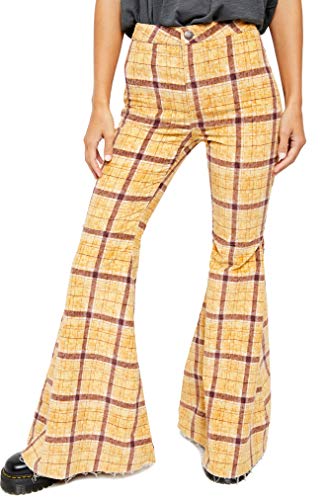 Free People Just Float On Flare High Waist Corduroy Pants, Mustard Plaid 24 #TOP22