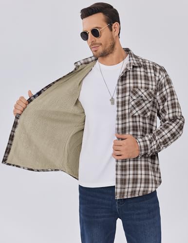 COOFANDY Men's Sherpa Lined Flannel Shirt Jacket Long Sleeve Button Up Fleece Plaid Shirts3