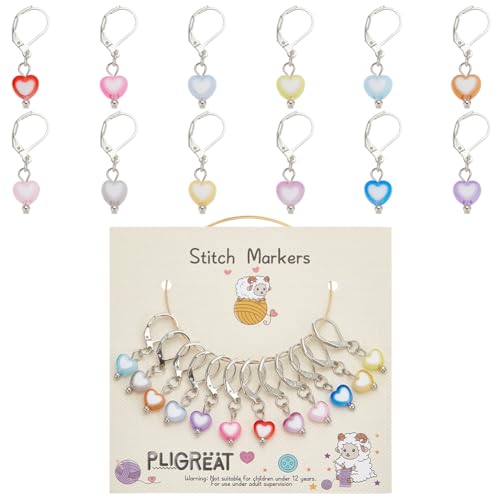 PLIGREAT 12 Stück Bunte Niedliche Liebe Herz Maschenmarkierer Häkeln Stricken Verriegeln Maschen Marker Weihnachtsgeschenke zum Weben Nähen Quilten Liebhaber DIY Kunsthandwerk Zubehör