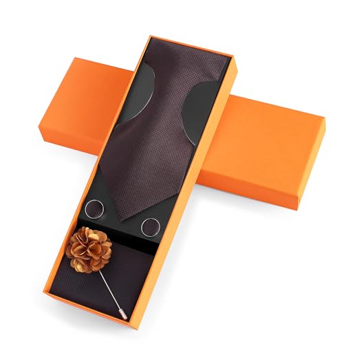 Image of Solid Color Ties Set Men Handkerchief Cufflinks Brooch 3.15 inches Classic Formal Necktie Pocket Square Set