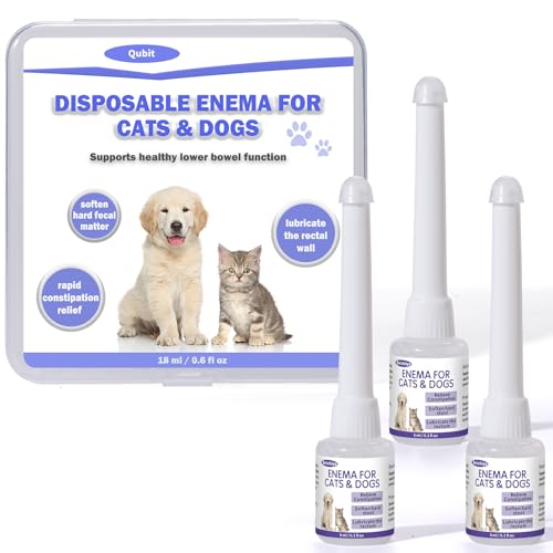 QUBIT Disposable Pet Enema for Cats & Dogs – Rectal Gel to Soften Stool, Stimulate Bowel Movements & Relieve Constipation – Eases Painful Elimination – 6 mL Syringe (3-Pack)