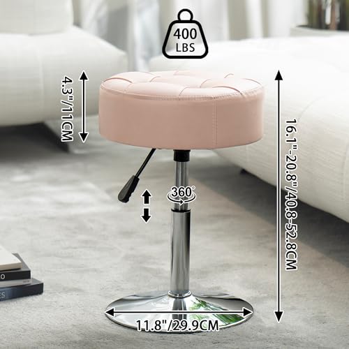 ACEQLYT Adjustable Pink Vanity Stool, Swivel Vanity Chair for Makeup Room, Small Stool Chair for Vanity Bathroom Living Room, Round Ottoman Makeup Chair, PU Leather by ACEQLYT - Image 3