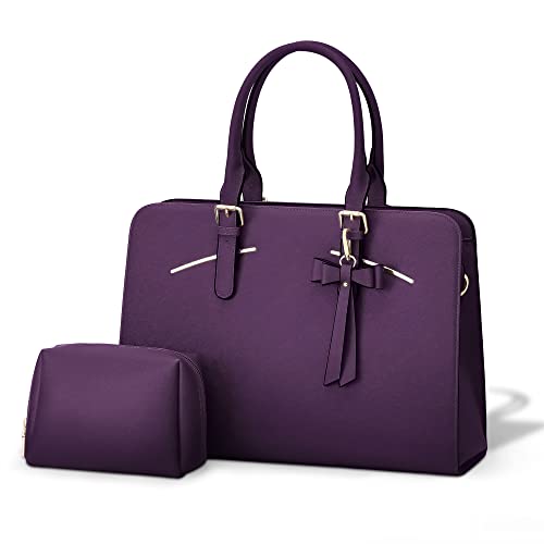 Topdesign Laptop Bag For Women, Waterproof Pu Leather Work Briefcase Fits 15.6 Inch Computer, Large Tote Messenger Shoulder Bag, Stylish Business Purse Handbag Satchel (Purple) #TOP7