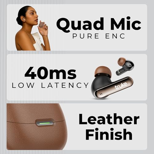 Image of truke [2025] Mega 7 True Wireless in-Ear Earbuds w / 24-Bit 360 Spatial Audio, 60H Playtime & Fast Charging Buds, Dual Pairing, 40ms Low Latency TWS, 4-Mic ENC, Made in India-(Coffee Brown)