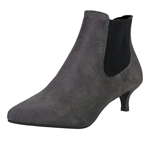 UniqueStride Womens Low Kitten Heel Ankle Boots Pointed Toe Slip On Ankle Chelsea Booties