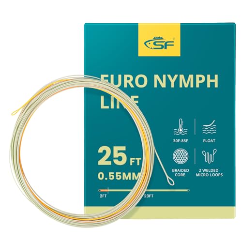 SF 25FT Kurze Euro Nymph Level Line 0,55mm Schwimmende Fliegenfischschnur mit 1 verschweißter Schlaufe 25FT/7,6M Fliegenschnur