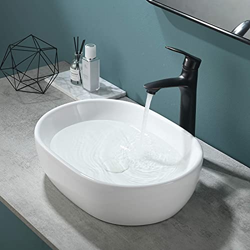 Vesla Home Modern Oval 19"X14" White Porcelain Ceramic Above Counter Bathroom Vessel Sink,Ceramic Art Basin Bathroom Sink For Lavatory Vanity Cabinet #TOP3