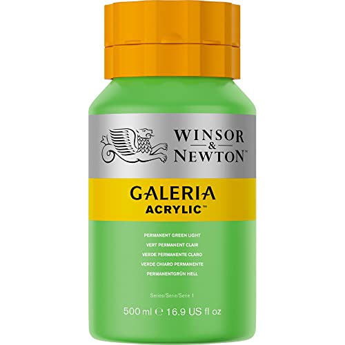 Image of Winsor & Newton Galeria Acrylic Colour - Jar of 500 ML - Permanent Green Light (483) - Highly Pigmented Lightfast Artists' Acrylic Paints for Canvas, Wood, Fabric & Paper - More Colours Available