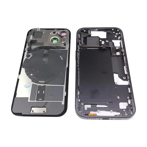 Back Glass & Middle Frame Housing & Power & Volume Button & Rear Battery Cover & Wireless Charging Flex & Battery Adhesive Replacement Compatible with iPhone 15 6.1 Inches (US version) (Black)