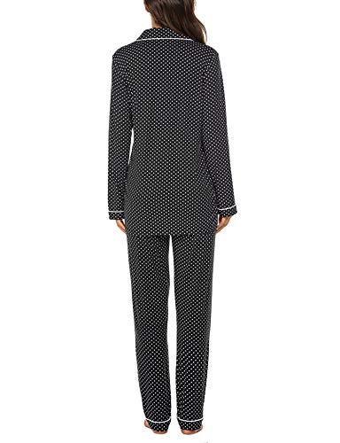 Ekouaer Women's Pajamas Sets Long Sleeve Sleepwear Cotton Polka Dot Lounge Sets(Black With White Dots,Medium) #TOP2