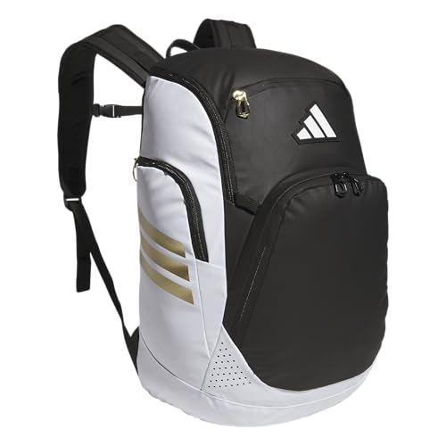 adidas Select Basketball Backpack for Practice, Gym and Travel, 32L, White/Black/Gold Metallic, OSFA