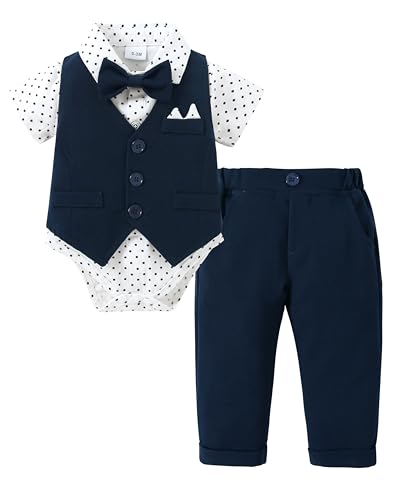 Image of YALLET Baby Boy Clothes Suit Infant Boy Wedding Christening Outfits, 4Pcs Set Easter Baptism Outfits for Boys 0-24 Months